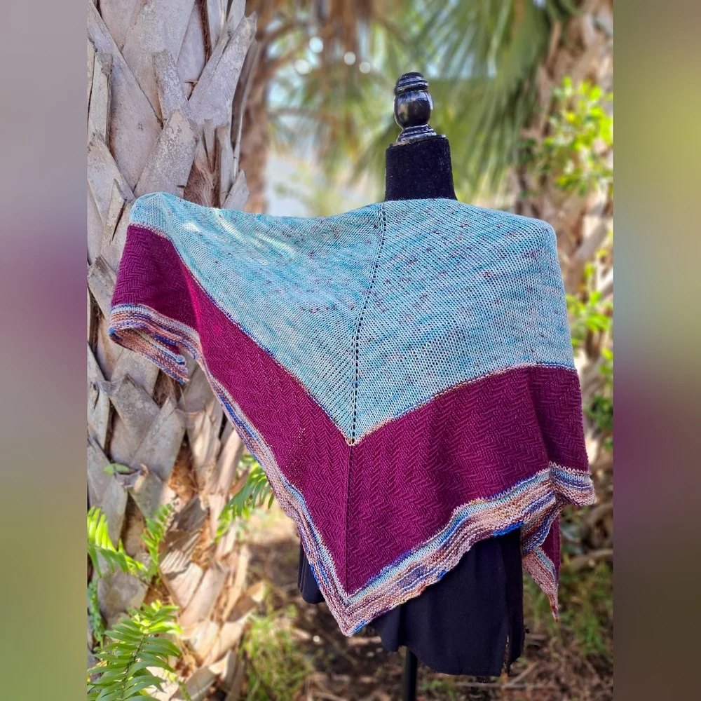 Hand Crafted OOAK Contemporary Elegant Striped Merino Wool Blue Purpl Knit Scarf - Picture 3 of 16